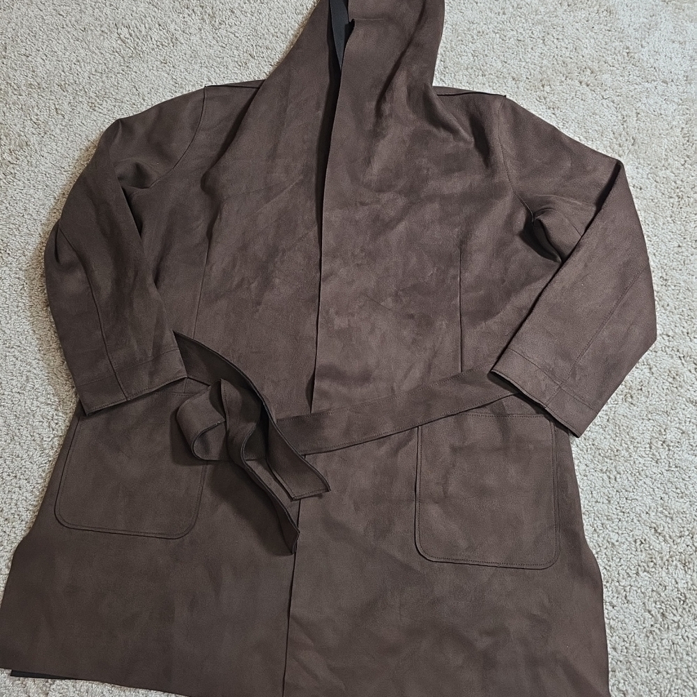 Zara Lightweight Faux Suade Jacket with Hood Women’s Size Large - Picture 4 of 12